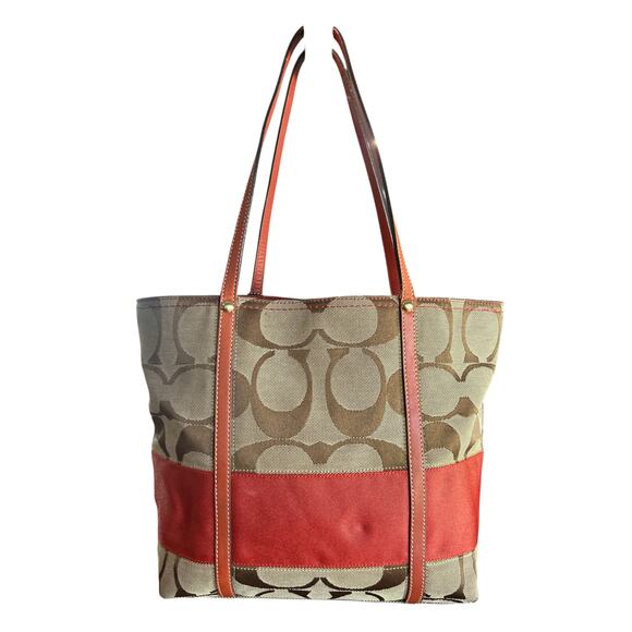 Coach Signature Tote Orange and Tan - Picture 4 of 8